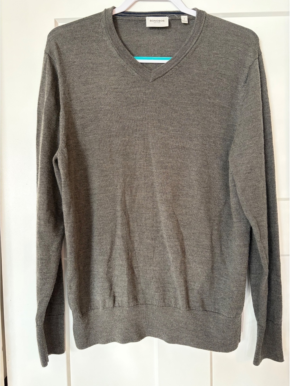 Bonobos Merino Wool Green V-Neck Sweater — Size L